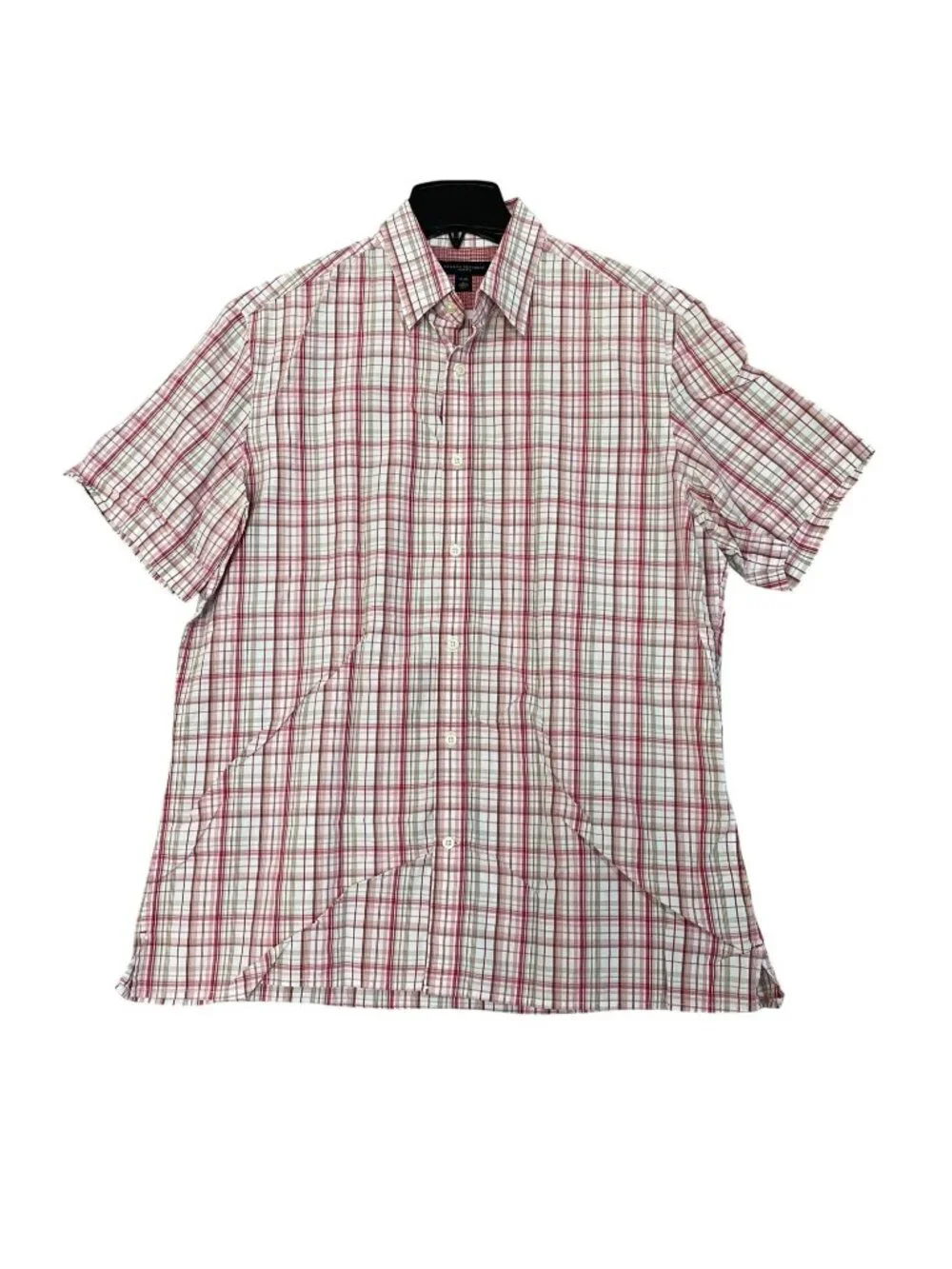 Banana Republic Men's 16 Slim Fit Short Sleeve Red Plaid Button-Down Shirt F1373